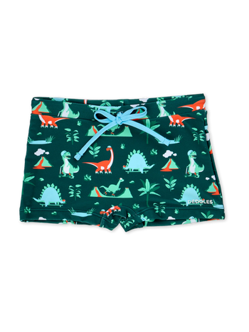 Vidám gyerek fürdőruha Dínó gördeszkával