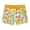 Vidám fiú bokszeralsó Hot-dog