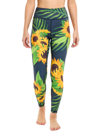 Vidám fitnesz leggings Napraforgó és levelek
