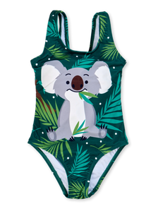 Vidám lány fürdőruha Koala és levelek