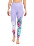 Vidám fitnesz leggings Láma és virágok