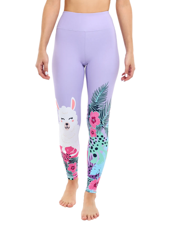 Vidám fitnesz leggings Láma és virágok